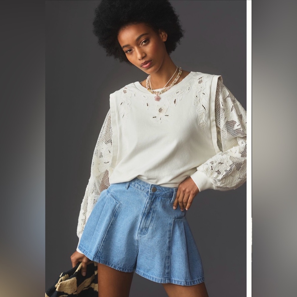 Anthropologie Embroidered Cutwork Sweatshirt- 2X